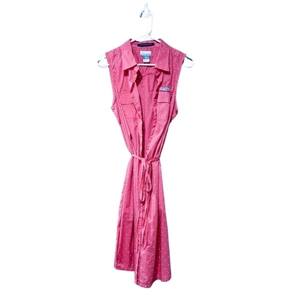 COLUMBIA PFG  Super Bonehead Sleeveless Button Down Pink Polka-dots Sz L - Picture 1 of 5
